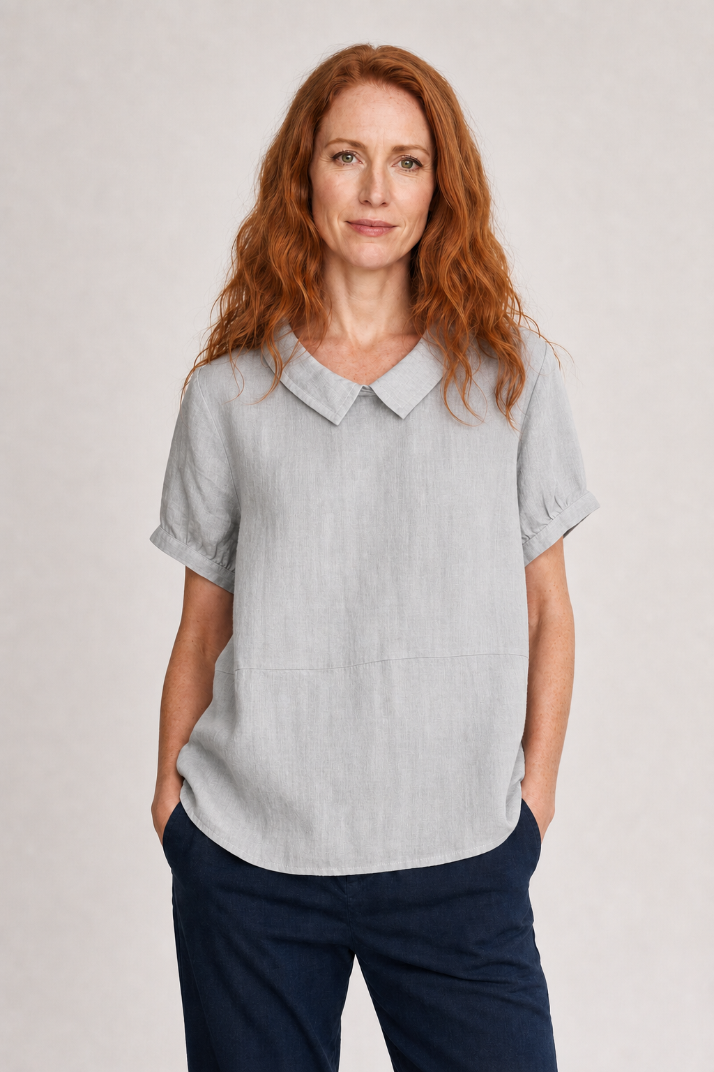 Veya | Women's Casual Linen Peter Pan Collar Short Sleeve Top
