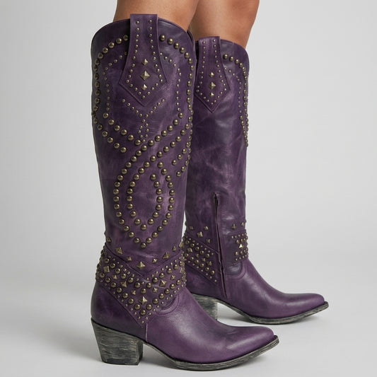 Danielle Orla | Studded Knee-High Western Boots