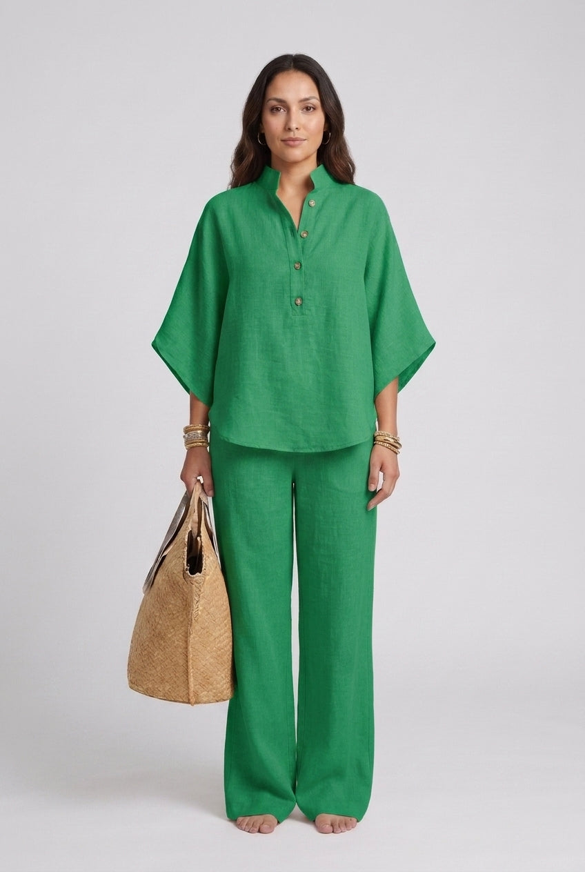Elegant 2-Piece Set for Women, Collared Top Wide-Leg Trousers Relaxed Fit, for Work, Office & Everyday Wear