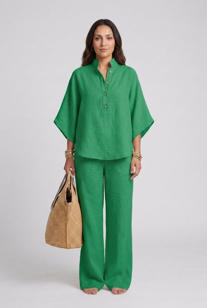 Elegant 2-Piece Set for Women, Collared Top Wide-Leg Trousers Relaxed Fit, for Work, Office & Everyday Wear