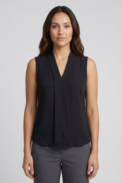 Elegant Sleeveless Pleated Blouse for Women, V-Neck Lightweight Breathable, for Office, Brunch, Evening & Everyday Wear