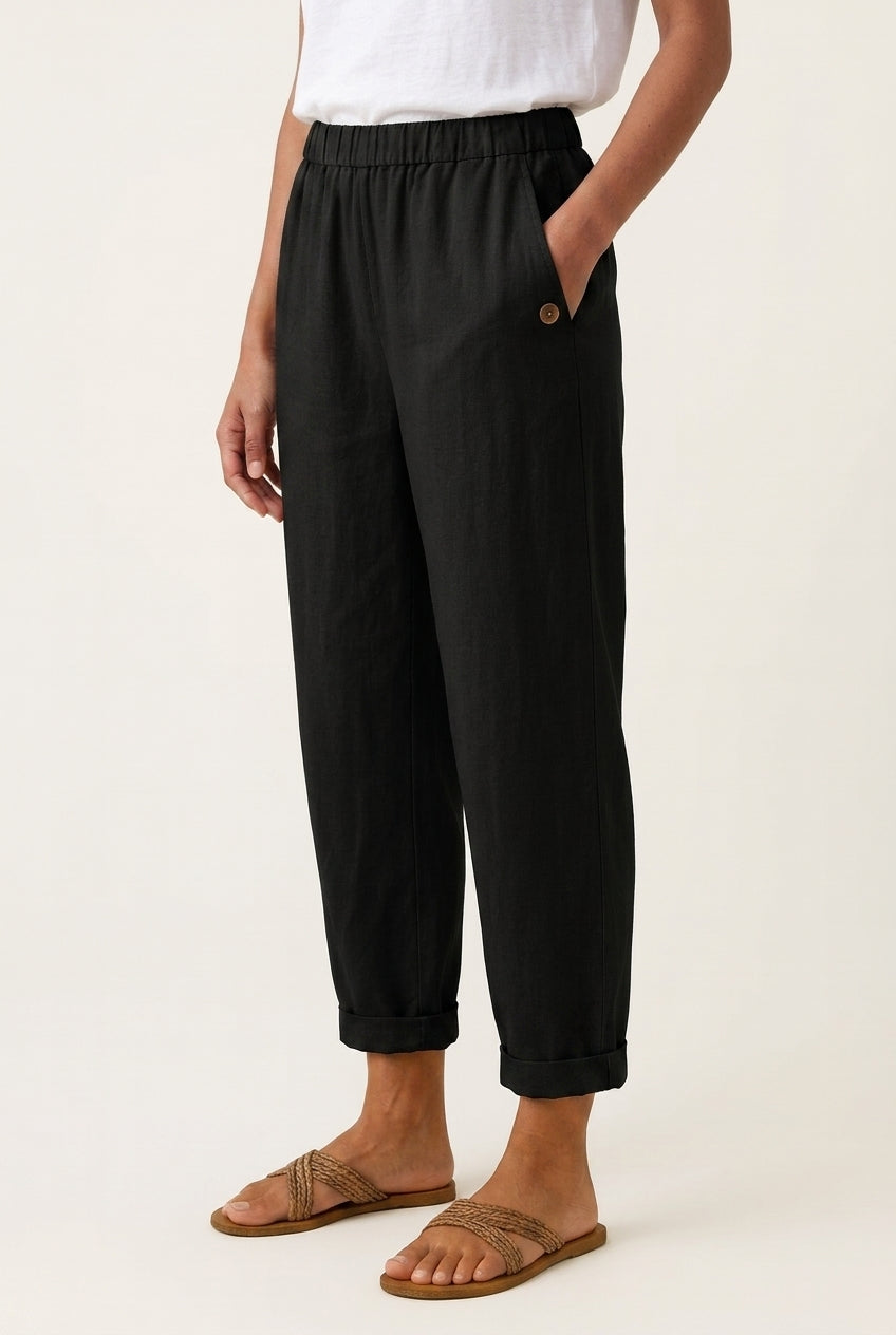 Relaxed Straight-Leg Trousers for Women, Cotton Blend Elastic Waistband, for Everyday Wear, Travel, Casual & Lounging