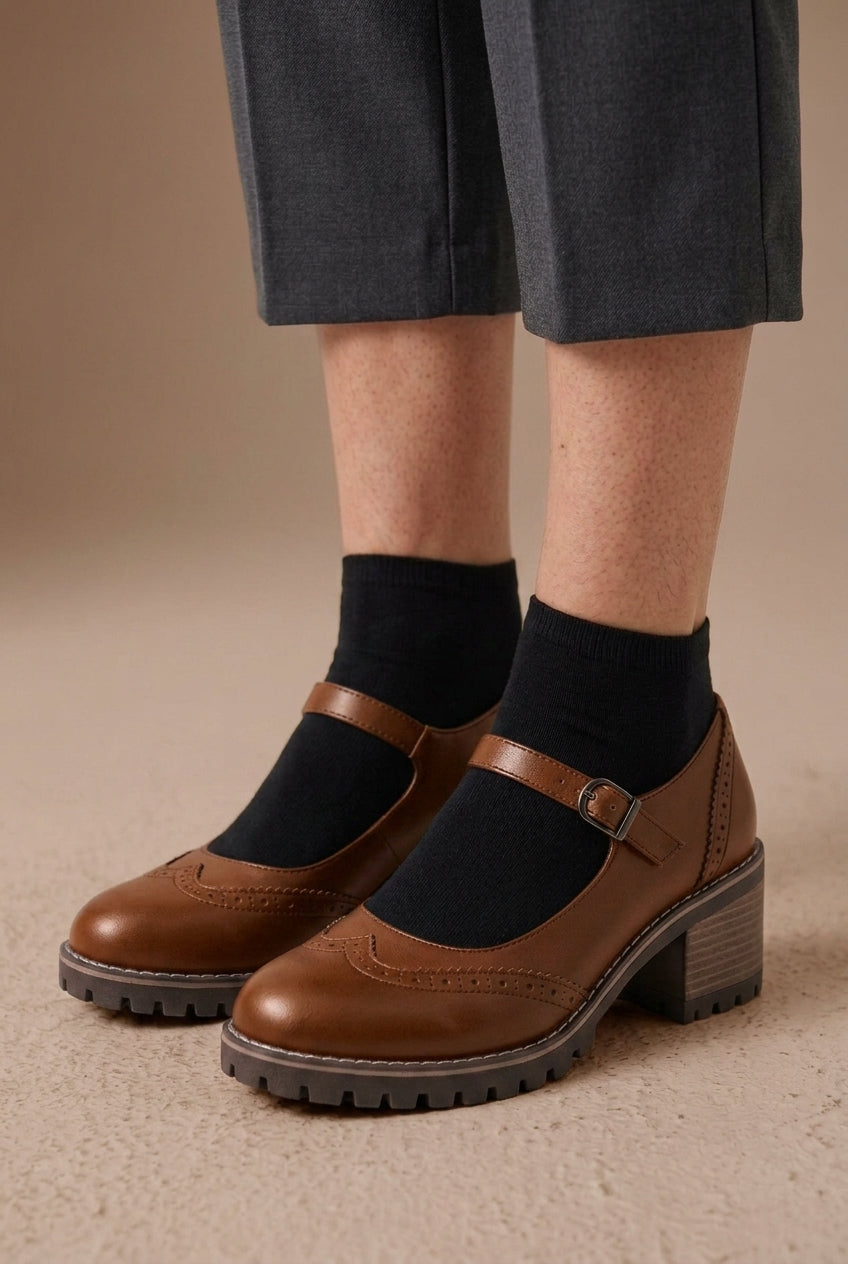 Classic T-Strap Closed Toe Heels for Women, Cushioned Block Heel with Supportive Arch, for Work, Events & Everyday Wear