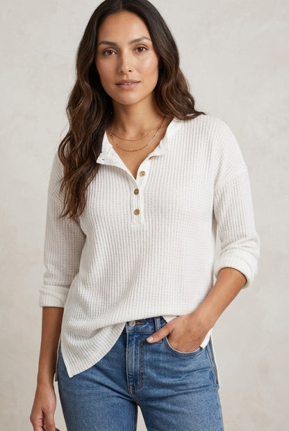 Women's Long Sleeve Casual Top with Front Buttons