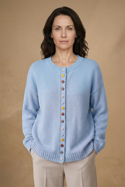 Elegant Relaxed Cardigan for Women, Button-Accent Long-Sleeve Layering, for Work, Casual, Everyday & Polished Wear