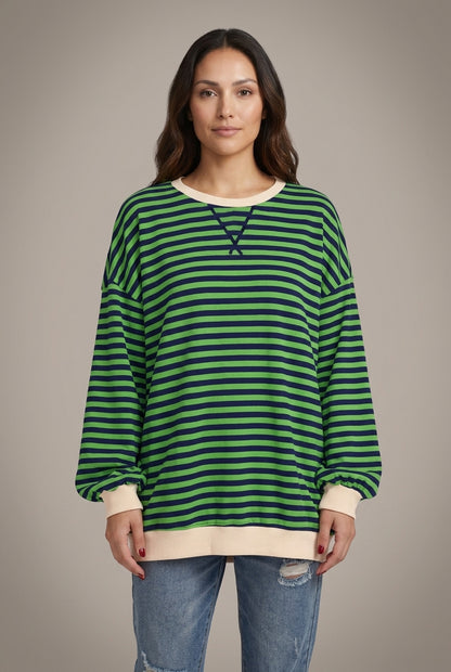 Casual Long Sleeve Striped Sweatshirt for Women, Relaxed Fit Soft Cozy, for Everyday, Lounging, Weekend & Casual Wear