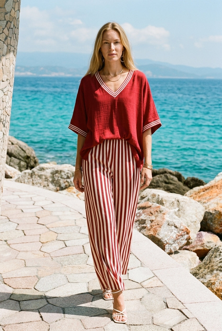 Mirren | Striped V-Neck Coordinated Set