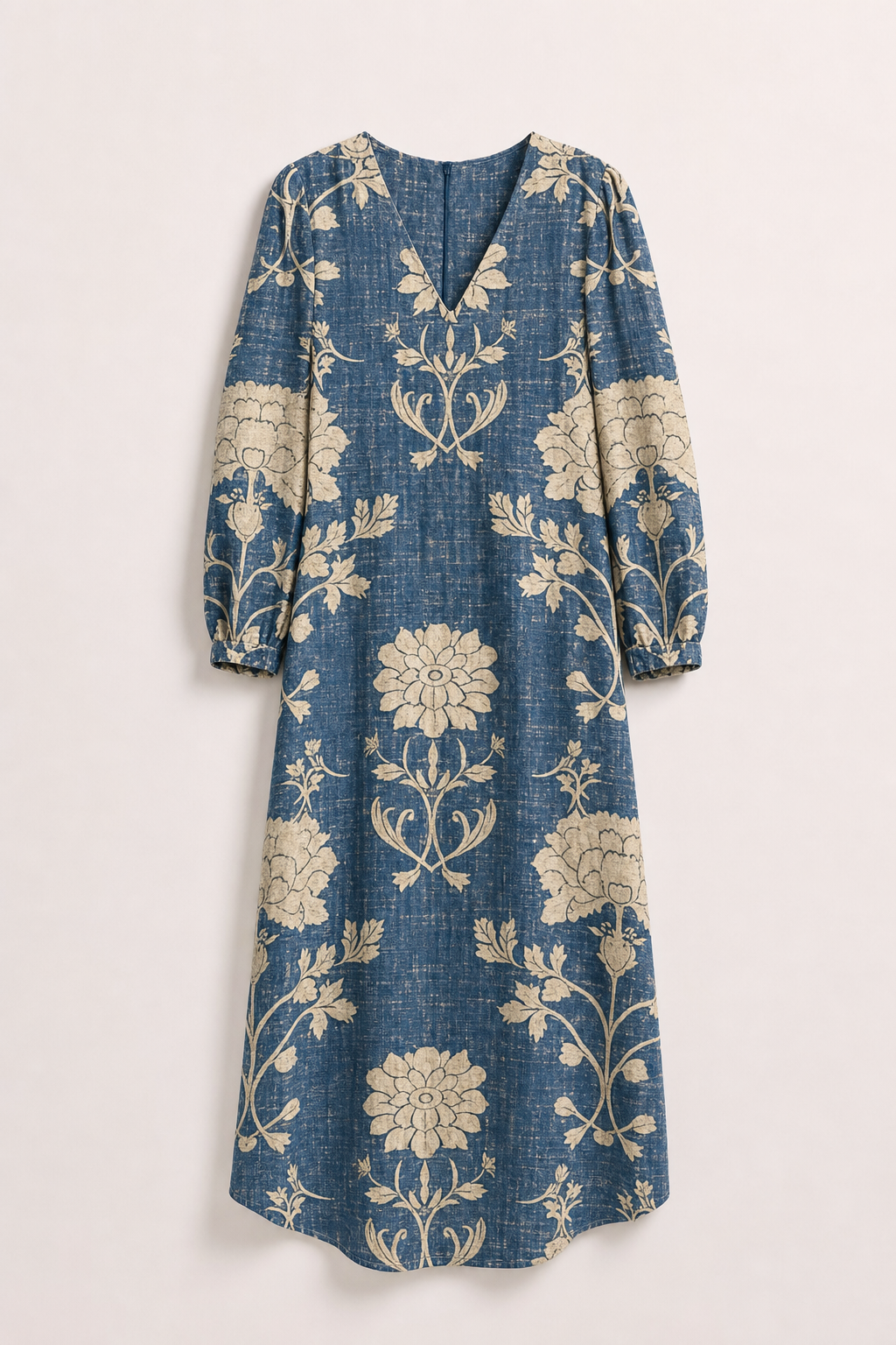 Lumi | Women's Boho Linen Floral V-Neck Pocket Midi Dress