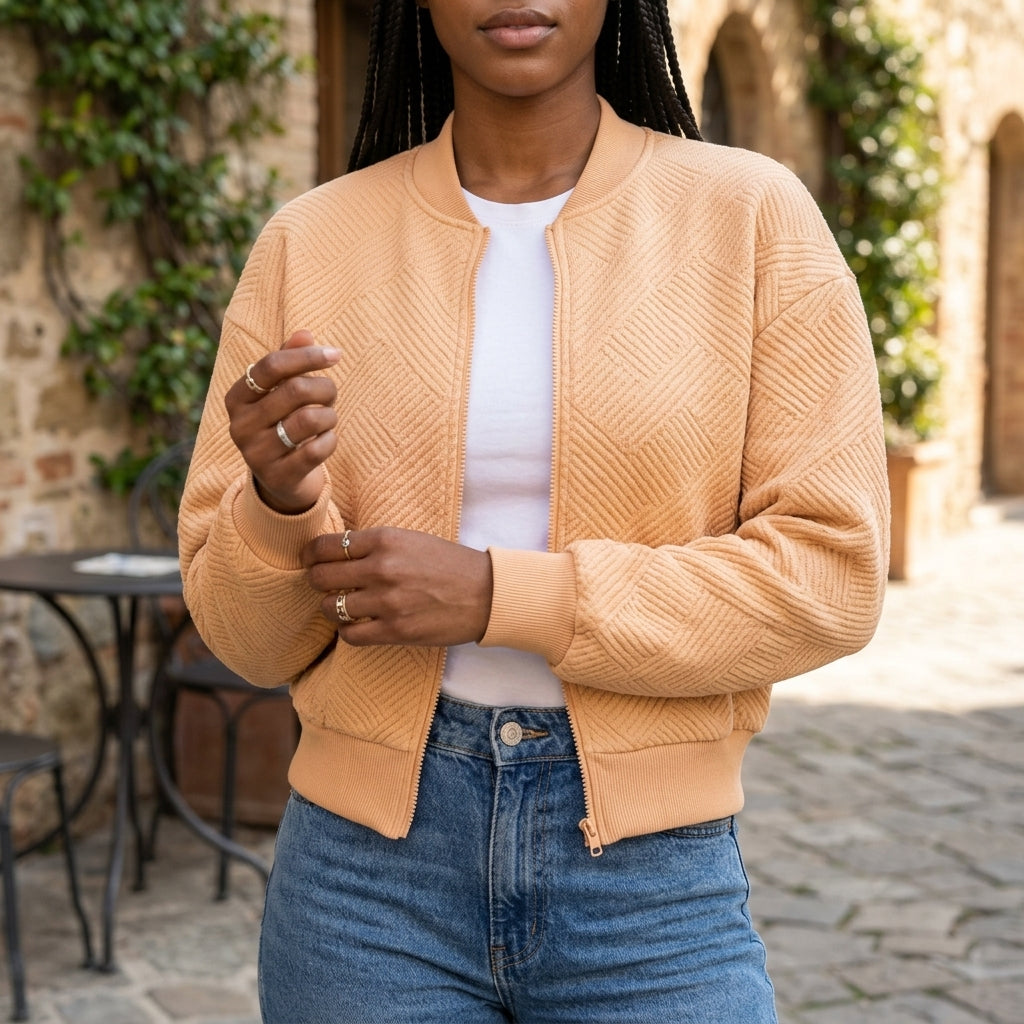 Viva | Diamond-Quilted Cropped Bomber