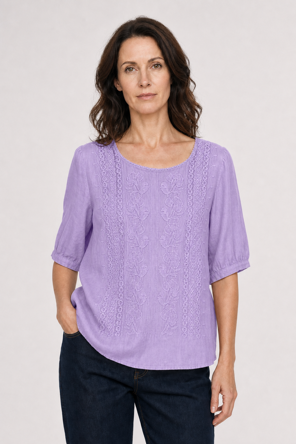 Mila | Women's Cotton Embroidered 3/4 Sleeve Blouse