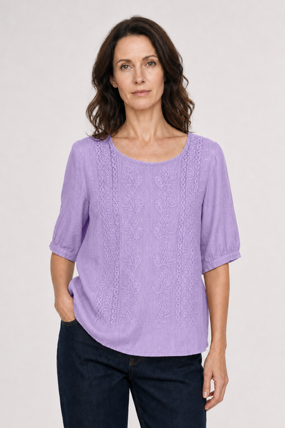 Mila | Women's Cotton Embroidered 3/4 Sleeve Blouse