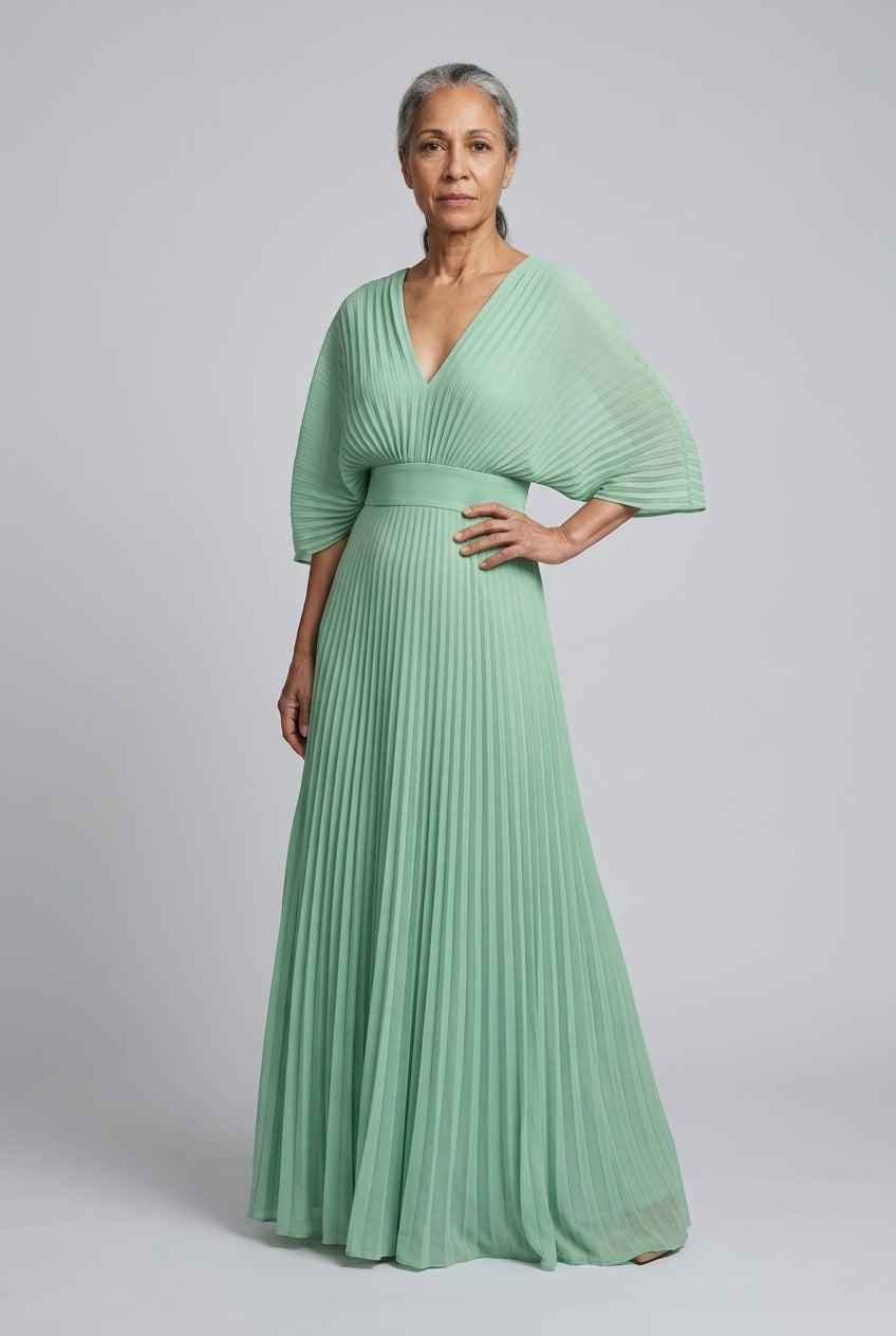 Helena | Pleated V-Neck Maxi Dress