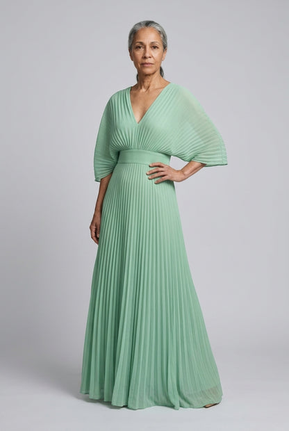 Helena | Pleated V-Neck Maxi Dress