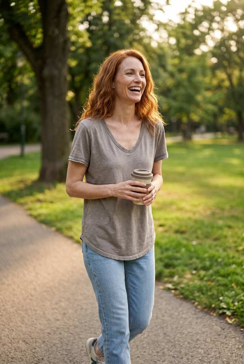 Relaxed V-Neck Short Sleeve Tee for Women, Rayon Polyester Breathable Plain, for Summer, Casual & Everyday Wear