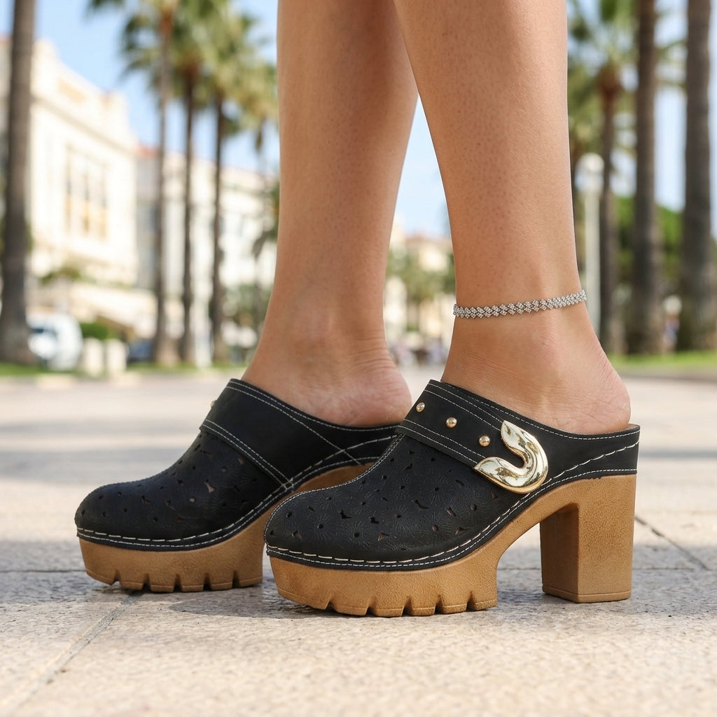 Georgiana | Floral Perforated Heeled Clog