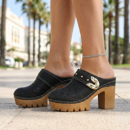 Georgiana | Floral Perforated Heeled Clog