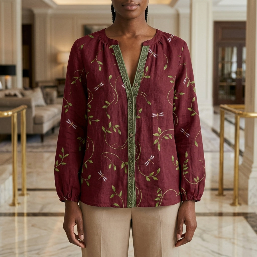 Vela Gitta | Embroidered V-Neck Blouse