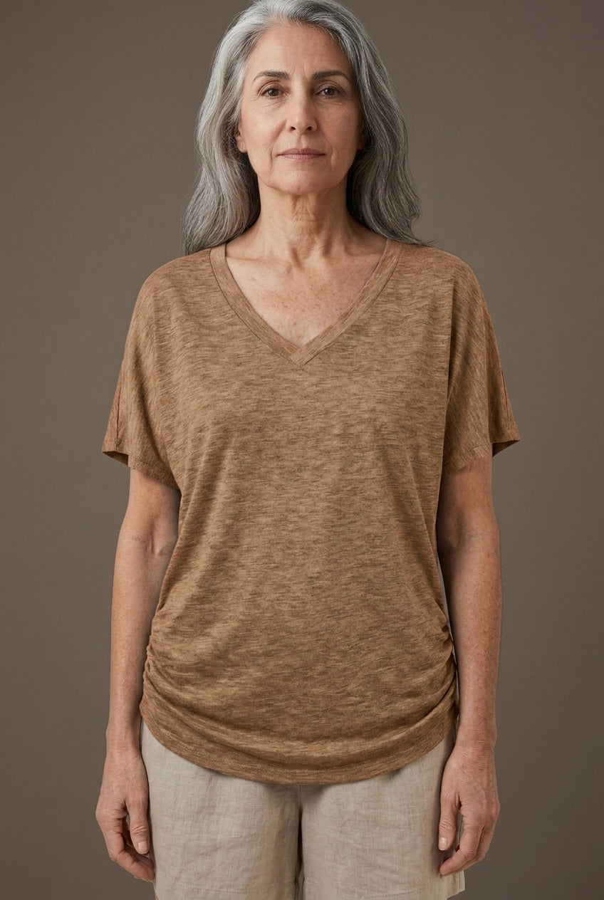 Classic V-Neck Loose Fit Shirt for Women, Batwing Sleeve Relaxed Silhouette, for Casual, Everyday & Versatile Wear