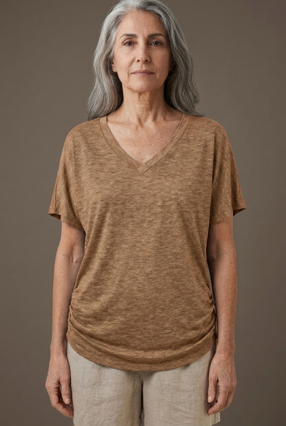 Classic V-Neck Loose Fit Shirt for Women, Batwing Sleeve Relaxed Silhouette, for Casual, Everyday & Versatile Wear