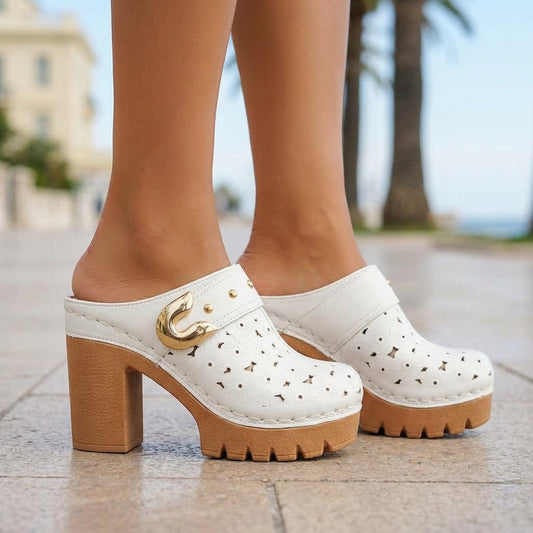 Georgiana | Floral Perforated Heeled Clog