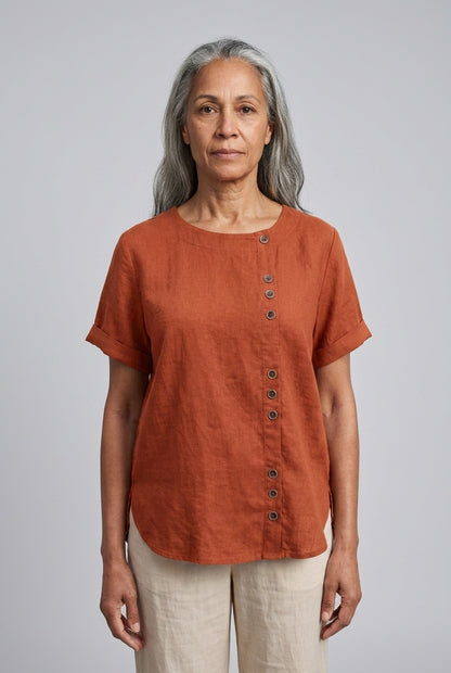 Zenaide | Short Sleeve Round Neck Blouse