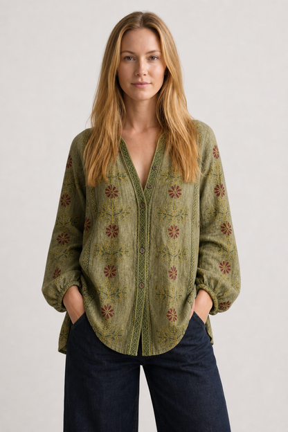 Noa | Women's Linen Long Sleeve Button-Down Blouse