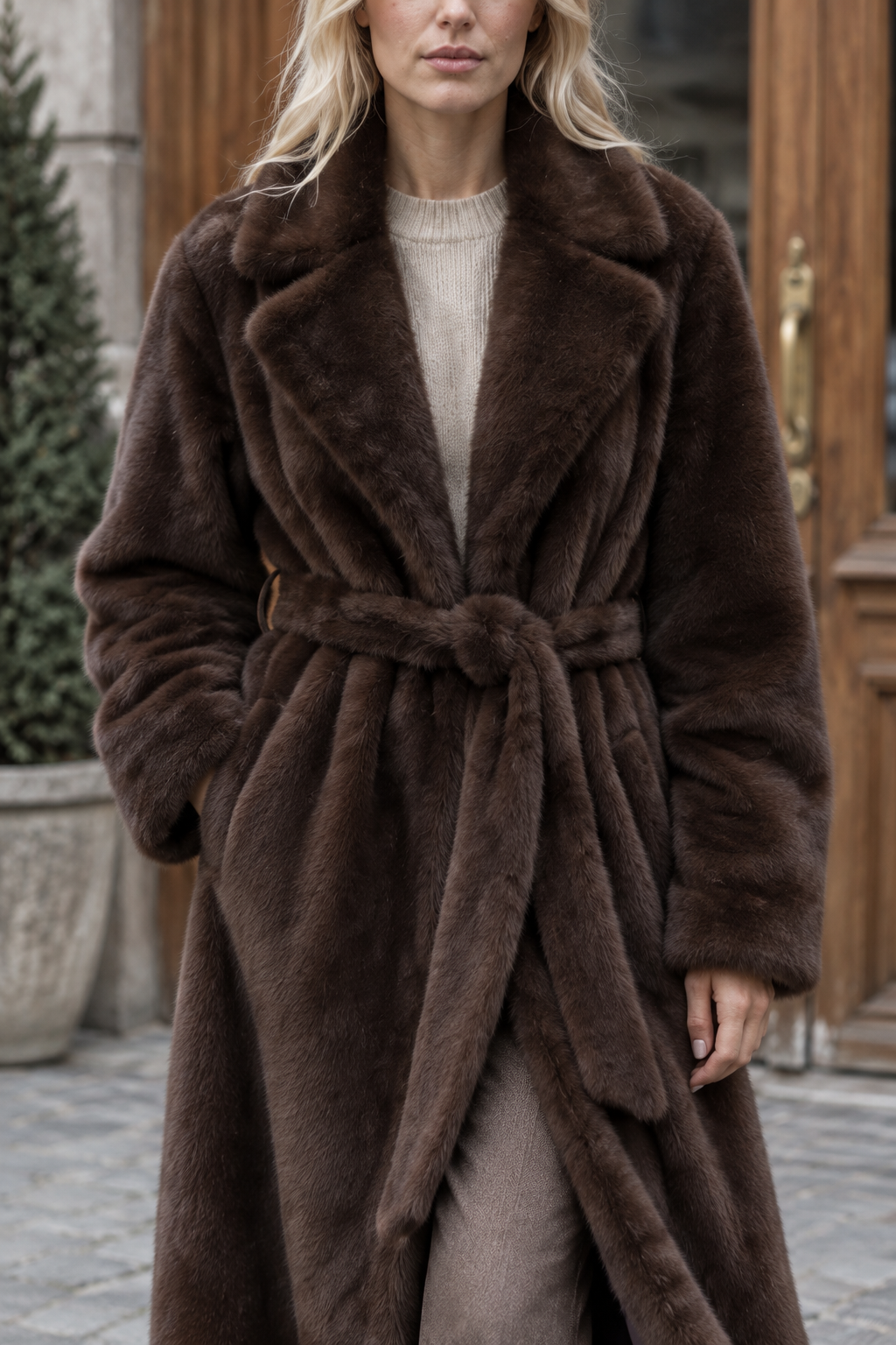 Rebis | Faux Fur Belted Coat