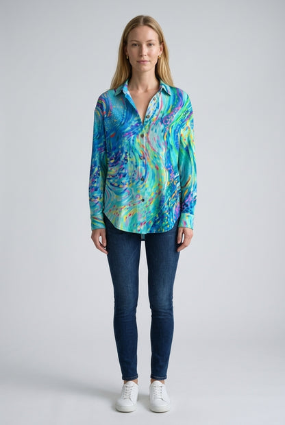 Abstract Print Women's Casual Long Sleeve Button-Down Shirt