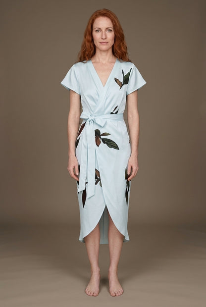 Floral Wrap Midi Dress for Women, Leaf Print A-Line Wrap Neckline, for Brunch, Date Night, Work & Vacation
