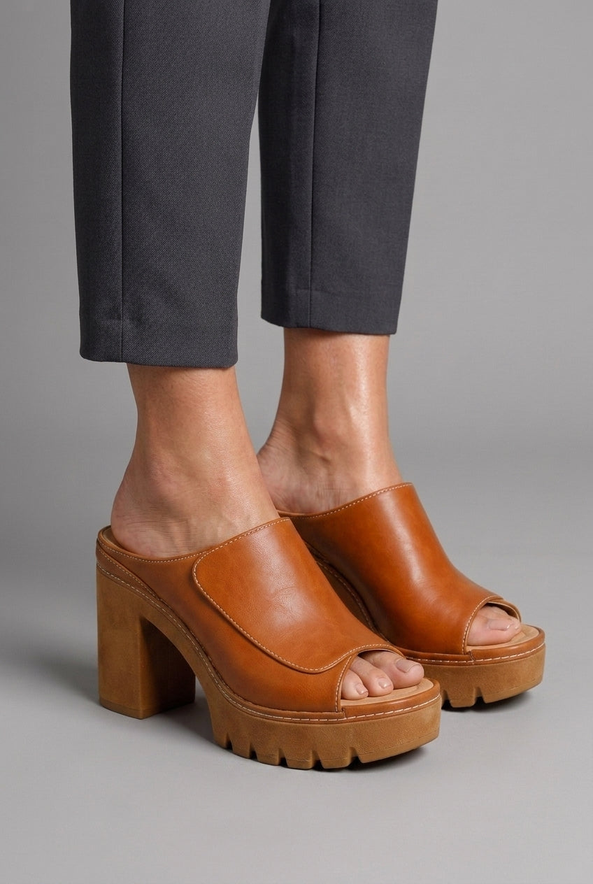 Classic Premium Platform Heels for Women, Slip-On Strap Supportive Sole Wide Heel Base, for Work, Date Night, Party & Ev