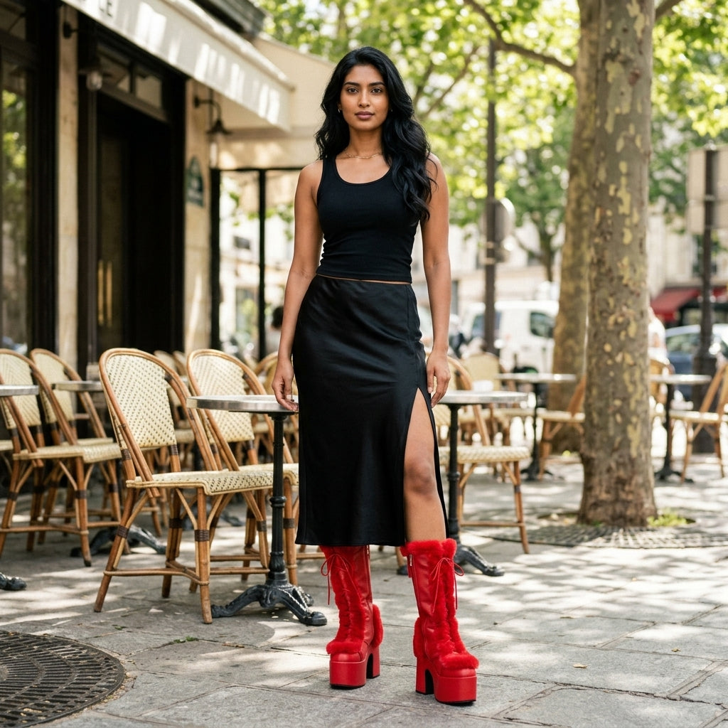Thya | Suedette Lace-Up Knee-High Boot