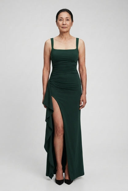 Elegant Open-Back Maxi Dress for Women, Flowing Lightweight Long-Sleeve, for Weddings, Evening & Special Occasions