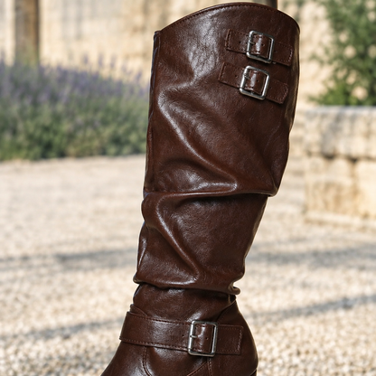 Elinya | Ruched Slouch Knee-High Boots