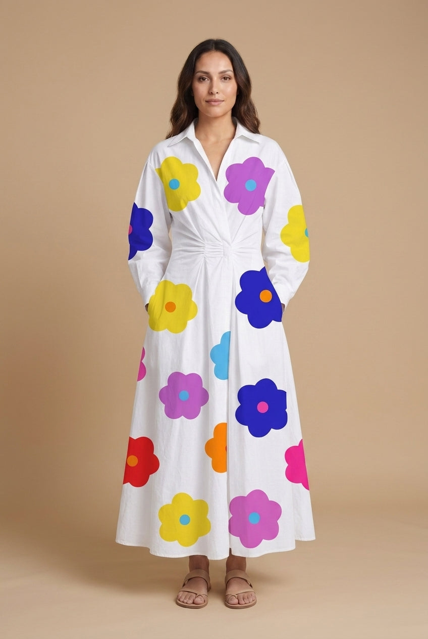 Elegant Front Wrap Collared Maxi Dress for Women, Flowing Long-Sleeve Sophisticated, for Work, Evening, Wedding Guest & 
