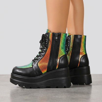 Colette Delyth | Iridescent Holographic Platform Boots