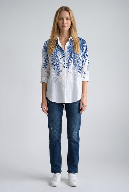 Floral Print Shirt for Women, Long-Sleeve Polyester Button-Front Relaxed Fit, for Spring, Summer & Casual Wear