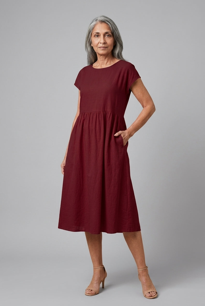 Elegant Round Neck Dress for Women, Tailored Soft Comfortable Fit, for Work, Casual, Evening & Everyday Wear