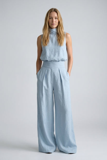Elegant Sleeveless Trouser Set for Women, Wide-Leg Relaxed Fit Minimalist Coordinated Top & Trousers, for Summer, Work, 