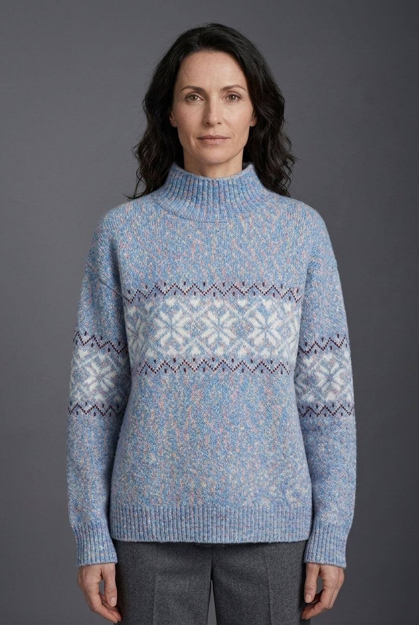 Cozy Snowflake Knit Sweater for Women, Relaxed Fit High Neckline Winter Jumper, for Holiday, Casual, Winter & Everyday W