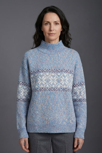 Cozy Snowflake Knit Sweater for Women, Relaxed Fit High Neckline Winter Jumper, for Holiday, Casual, Winter & Everyday W