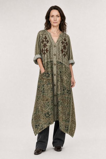 Cleo | Women's Cotton Boho Print Front Pocket Maxi Dress