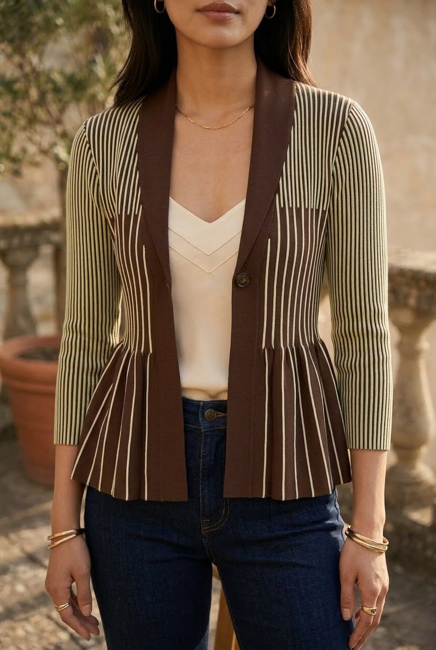 Isine | Peplum V-Neck Knitted Cardigan