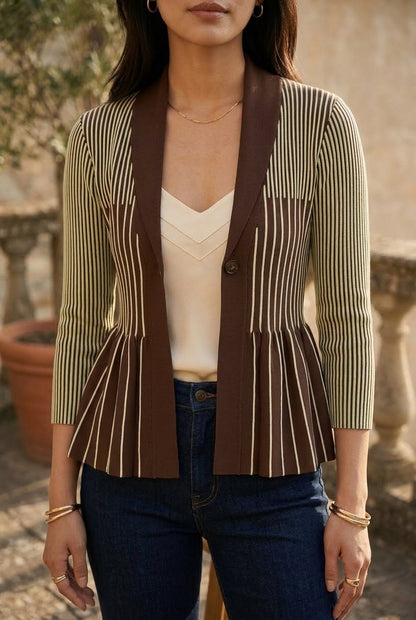 Isine | Peplum V-Neck Knitted Cardigan