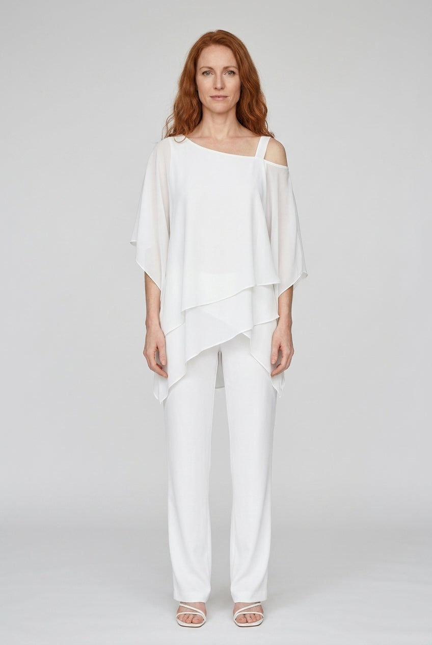 Elegant Two-Piece Layered Set for Women, Soft Flowing Lightweight Relaxed Silhouette Wide-Leg Pants, for Weddings, Dinne