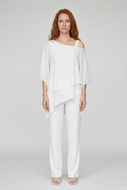Elegant Two-Piece Layered Set for Women, Soft Flowing Lightweight Relaxed Silhouette Wide-Leg Pants, for Weddings, Dinne