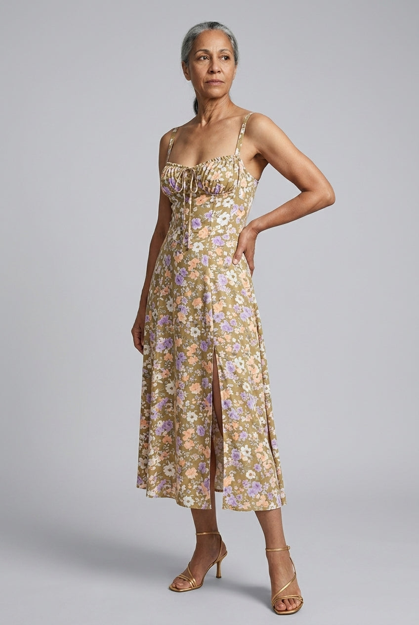 Nella Ume | Floral Sweetheart Midi Dress