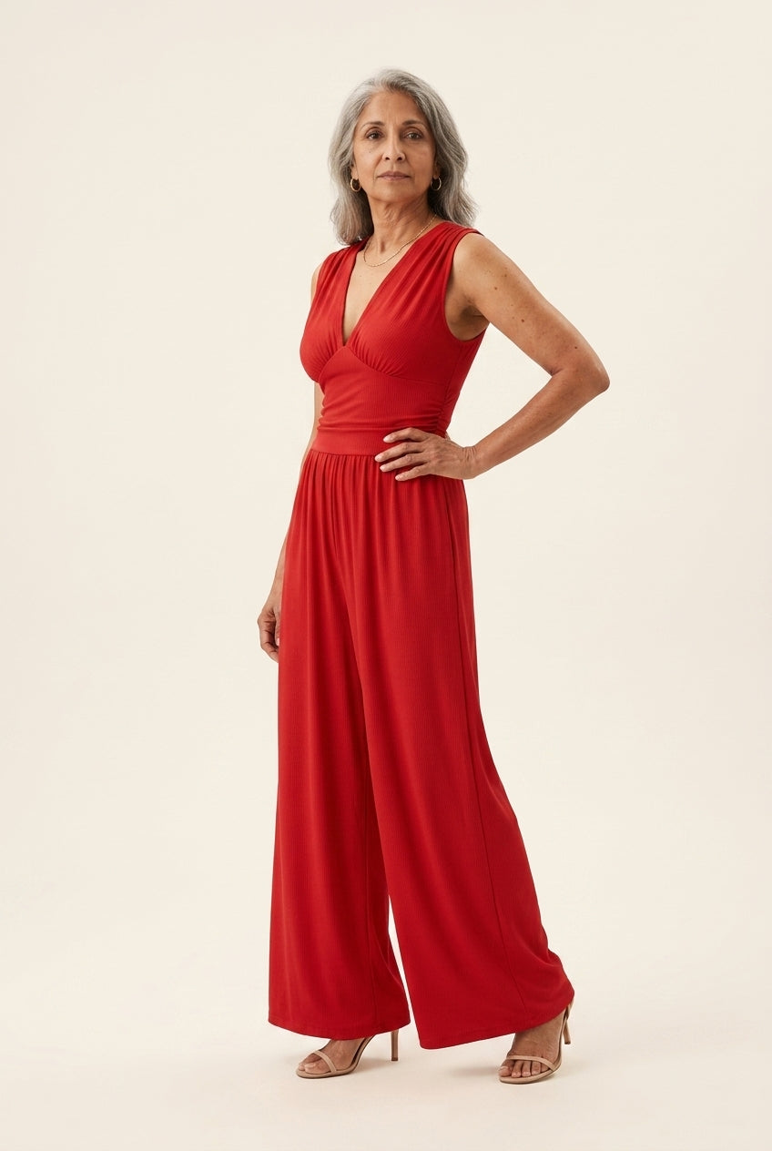 Chic Sleeveless Wide-Leg Jumpsuit for Women, Tailored Elegant Silhouette, for Work, Evening, Brunch & Everyday Wear