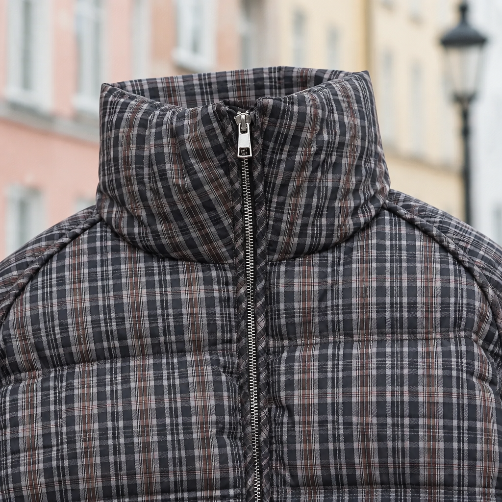 Adise | Stand-Collar Plaid Puffer Jacket