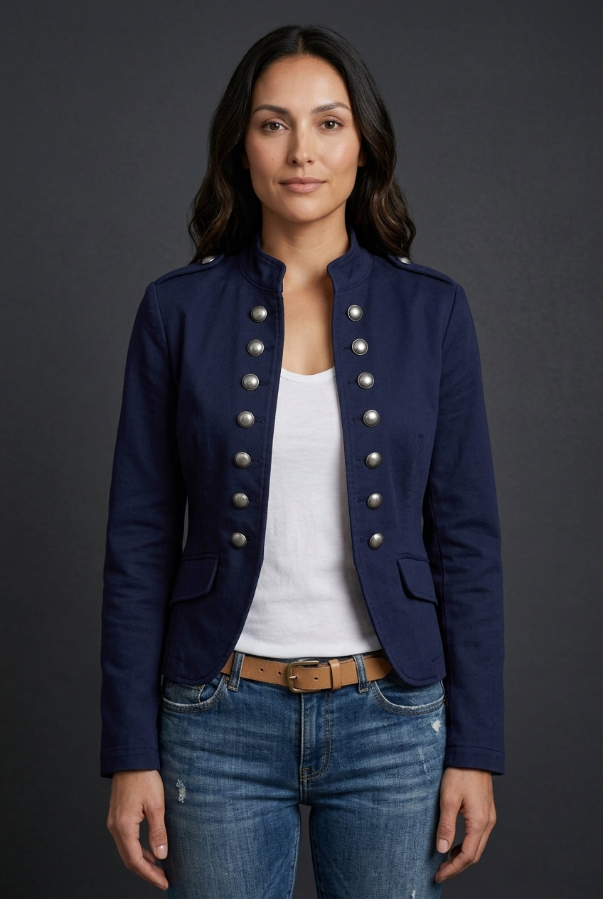 Hela | Women's Double Breasted Military Cropped Jacket with Long Sleeve