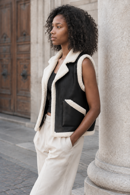Livis | Faux Leather Sherpa Lapel Vest